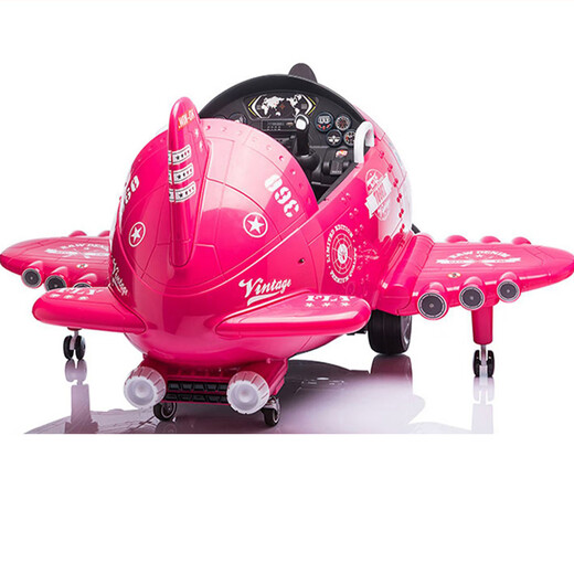 Hand in hand airplane children's car electric children's four-wheel toy car male and female baby with remote control infant and toddler can sit on the stroller top with red + dual drive + remote control + soft wheel + leather seat