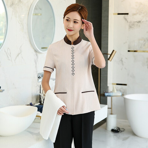 Haozhicheng cleaning clothes short-sleeved summer clothes cleaning work clothes set property hotel guest room attendant work clothes women's cleaning clothes short-sleeved summer clothes cleaning work light gray L