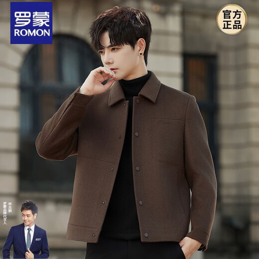 Romon Wool Wool Coat Men's Wool Coat Short Lapel Double-sided Wool Jacket Men's Autumn and Winter Thickened Top Caramel Color No Liner L
