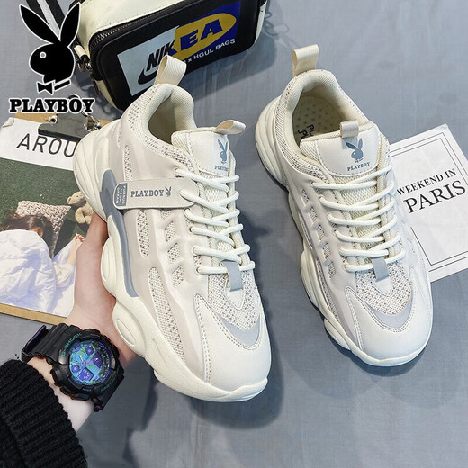 Playboy (Playboy) Daddy Schuhe Herrenschuhe 2025 Sommerschuhe Herren-Freischuhe Herren dicker alleinerheigere Höhe atmungsaktive Sportschuhe Beige 42