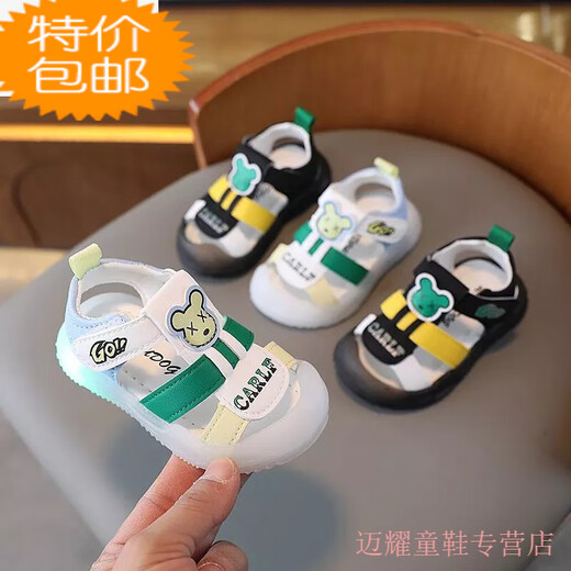 G.Duckkids beleuchtete Jungen Schuhe Tasche Zehen Sandalen für Sommerjungen Anti-Rutsch weiches Einzelbaby Kleinkind Schuhe Strandschuhe 0-1 Jahre alte 3 Schwarz 718 Bär beleuchtete Sandalen Größe 23 innere Länge 15 cm
