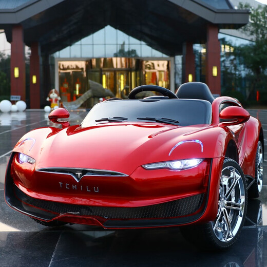 Chilu large children's electric car four-wheel remote control car for boys and girls, baby can sit on a large remote control battery car four-wheel drive - red (sound light + remote control + swing + leather seat)