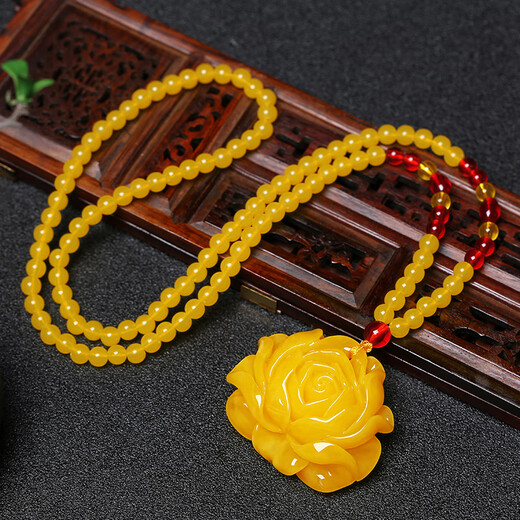 Fat Donglai's same style beeswax pendant top chain old water drop chicken fat yellow amber men's and women's long sweater chain couple pendant 1# water drop beeswax buy two + one