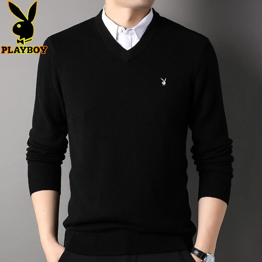 
Playboy full cardigan for men knitted fake two-piece sweater for men casual cardigan top clothes middle-aged and young lapel autumn and winter new sweater men's wool sweater solid color warm Korean version 6173 Navy blue 190/4XL