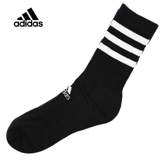 阿迪达斯 （adidas） 袜子新款男女中高筒经典条纹运动舒适透气棉质长袜 FH6629 黑色/一双装 M