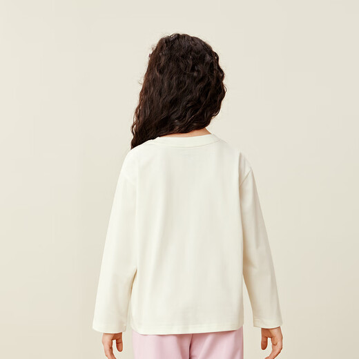 Mini Balabala Mini Little Magic Fiber Children's long-sleeved T-shirt for boys and girls Spring family of three parent-child basic T-shirt Milk White 10501 90 cm