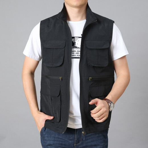 JP2024春夏男装薄款马甲多口袋工装户外摄影钓鱼马夹718 卡其色 2XL(适合155斤-170斤)
