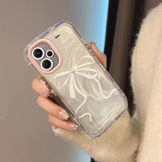 Le meilleur choix convient à Redmi Note13 Case de téléphone mobile Feather Cream Girl Heart Pearl Bow Full-include Redmi Note12pro Silicone Note12 Mobile Phone Case Note13pro + Peuat Cream Shell-Transparent-BS3884 White Bow Vivo Y77