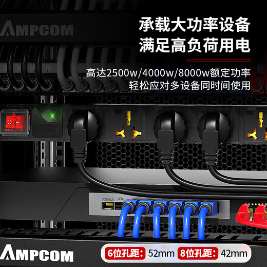 AMPCOM-Kabinetts-Plug-in-PDU, 16A-Schalter-Steckdelikt im Computerraum, angepasste 4000W-Hochleistungs-Kupferstreifen, 3-Meter-Gesamtsteuerung des Plug-in/Steckerplatine AMPDU816K