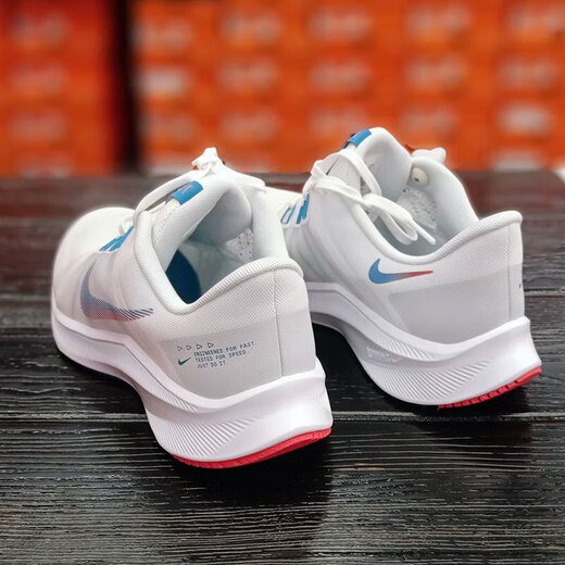 耐克（NIKE）男鞋夏季Quest 4飞线网面跑步鞋减震透气轻便休闲鞋运动鞋子 DA1105-101白色蓝红 44.5