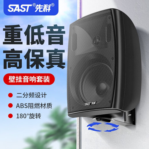 先科（SAST） 壁挂蓝牙功放重低音音响套装大功率影音箱组合家用店铺室内超市餐厅挂壁式奶茶店背景音乐 300W功放+5.5寸重低音壁挂*4