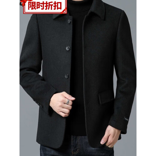 Lilang Herren Wolljacke Herbst und Winter Neue doppelseitige Kaschmirjacke im mittleren Alter lässiger Wollwolle Wolle Top Black 175/L