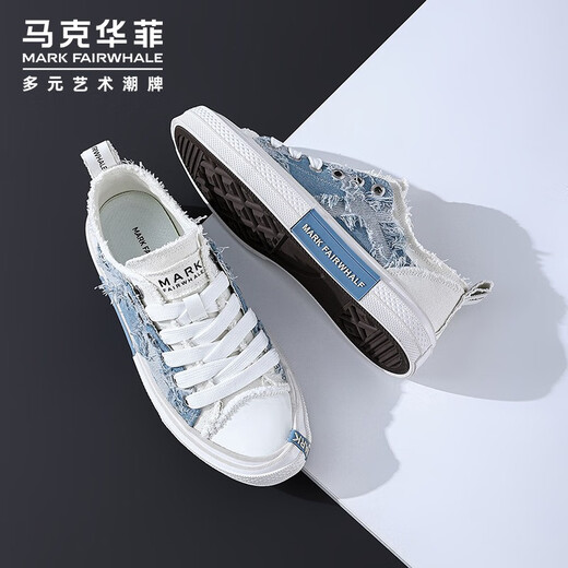 Mark Huafei canvas shoes men's summer men's shoes 2025 new versatile classic board shoes men's casual shoes trendy low-top denim shoes white and blue [couple style] 39 (245mm) leather shoe size = sports shoes 40