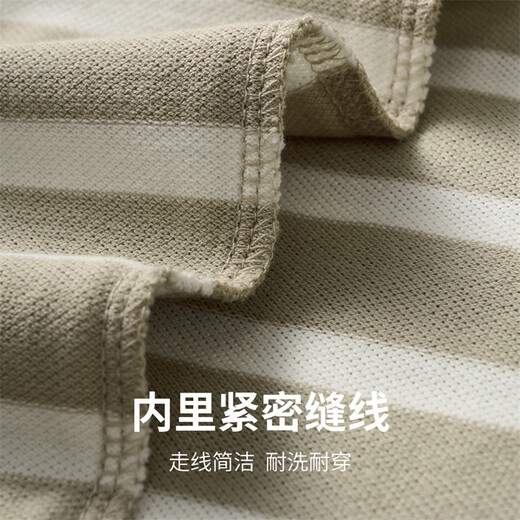 Dancing with the wolf [100% pure cotton] Summer classic striped top breathable men's short-sleeved T-shirt 701 khaki 185