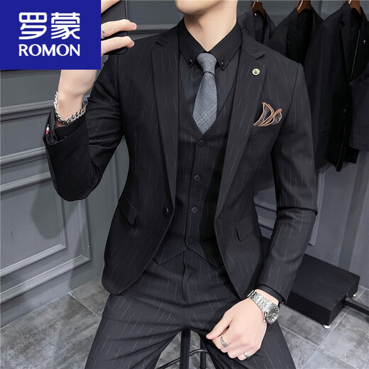 Romon (Romon) Anzug Herrenanzug Trend koreanischer schlanker britischer Bräutigam Hochzeitskleider Business Professional Anzug Casual Anzug dunkelgraue Textur 9905 [Anzug + Hosen] mit S 90jin [Jin ist 0,5 kg]