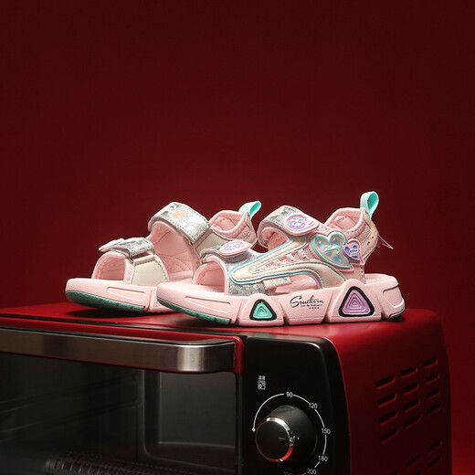 Guirenniao children's sandals 2025 new Korean version girls summer soft-soled baby beach shoes pink 32 (inner length 20.5/foot length 20.0)