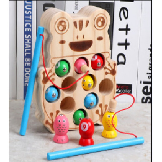 Fun Die de educación temprana para niños Gatito pesca de gatito Coda de pesca Desarrollo de inteligencia Enfoque Entrenamiento de escritorio juguete de madera Pesca de ohye-dinosaur 0.54