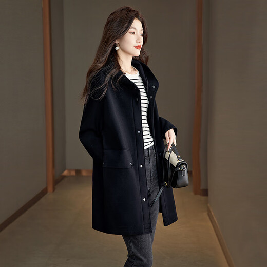 
Cypress hooded jacket 2025 autumn new women's casual loose mid-length double pocket top