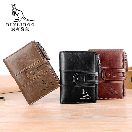Binli Kangaroo Retro Herren Brieftasche Kurzgeschäft Anti-Diebstahl Kauf Brieftasche Männer vertikaler Multifunktions-All-in-One