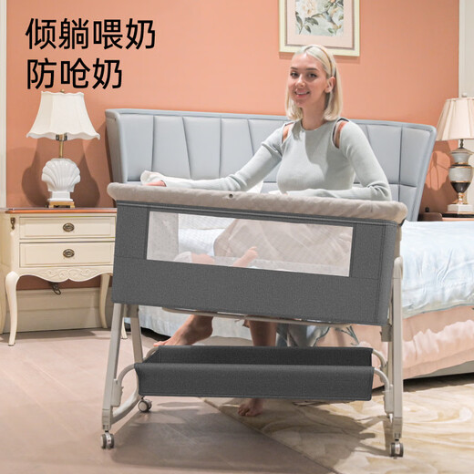 DEARVADER婴儿床多功能床折叠婴儿床可移动0-3岁婴儿护理台新生儿拼接大床 蓝色+床垫+置物篮+尿布台