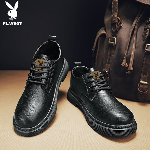 Playboy (PLAYBOY) leather shoes for men 2025 autumn and winter formal shoes business casual shoes workplace lace-up wedding leather shoes and boots black 41