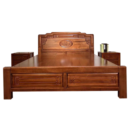Millennium Shengshi Solid Wood Bed Golden Rosewood Antique Double Bed Chinese Carved Large Bed Classical Bedroom Furniture Rosewood Solid Wood Bed 1.8*2.0m Full Mortise and Tenon Style