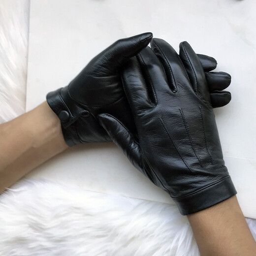 Gold Longyue men's lambskin genuine leather gloves touch screen thin unlined single layer soft sheepskin driving outdoor gloves with split fingers for spring, autumn and winter plus velvet for warmth black plus small size for repairing hands black S plus velvet