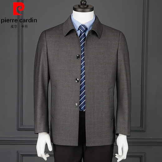 皮尔卡丹（pierre cardin）羊毛外套男春秋季高级品牌商务休闲中年男士单排扣西装领夹克外套 深灰 2XL