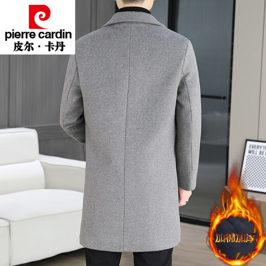 Pierre Cardin Herren-Doppelbrust-Wollmantel Herbst und Winter sowie Baumwollverdickte Wollmantel Herren trendige mittellange Wollwollbreaker 2416 Schwarz [Baumwolle hinzufügen, um warm zu bleiben] M für 90-115 Jin [Jin gleich 0,5 kg] geeignet ist.