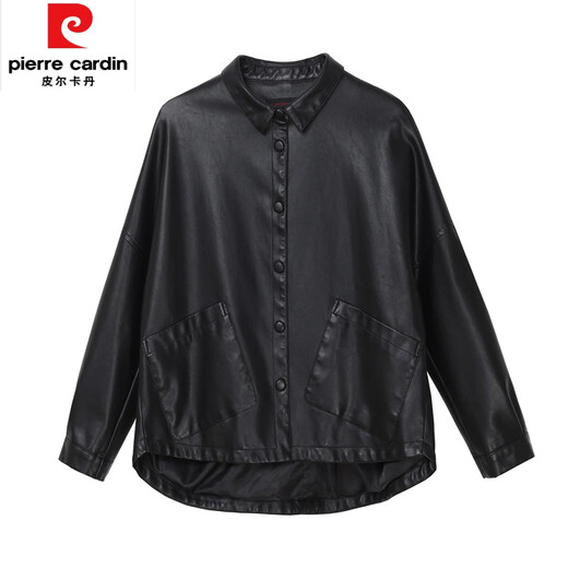 皮尔卡丹（pierre cardin）海宁真皮皮衣女短款春秋新款韩版宽松大尺码皮夹克休闲时尚外套 姜黄色 M 【建议90-110斤】