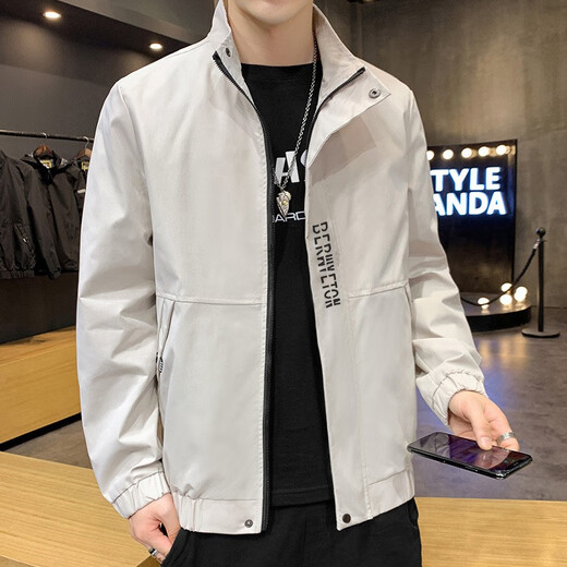 Zuosike Jacket Men's Spring and Autumn Youth Stand Collar Baseball Uniform Men's Bomber Jacket Casual Loose Versatile Street Clothing Black XL