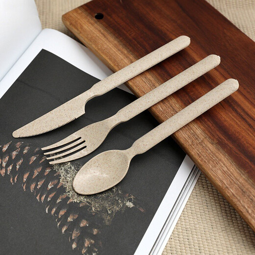 Shenfu disposable spoons and forks, biodegradable tableware, individually packaged wheat straw knife, soup spoon, restaurant spoon, single package of 100 pieces, biodegradable S170 spoon