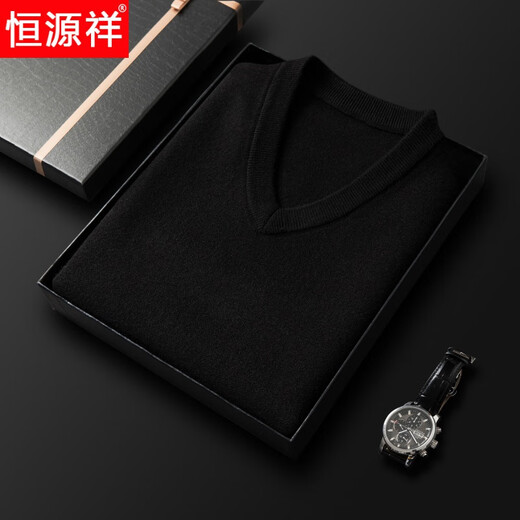 Hengyuan Xiangshi Cashmere Sweater Men's Middle-aged Thickened Sweater Vest Wool Waistcoat V-neck Vest New Style Gray L (170)