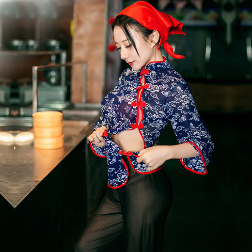 Sexy und interessante Dessous-Frauen transparente kurze Rock-Rollenspiele Nachtclub Uniform Versuchung, offener Schritt ohne Brüste, Maschenpyjamas in der Wildnis, 6169 Dorf Girl Blumen, alle Größen