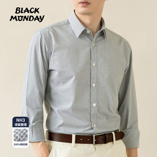 BLACKMONDAY cotton plaid shirt men's cotton liquid ammonia anti-wrinkle men's formal business casual long-sleeved shirt