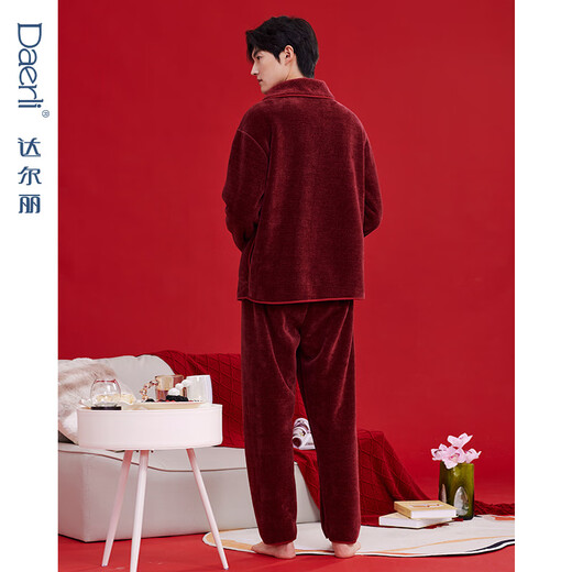 Darli couple pajamas 24 autumn and winter new snow skin velvet women's red soft and warm wedding home wear set T9245510-009-maroon male 2XL