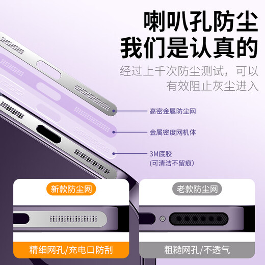 Mu Nian suitable for Apple 15 mobile phone dustproof stickers iphone15promax speaker dustproof net 15pro plug 15 charging port 15plus/15promax silver 2 pieces