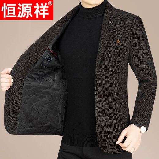 恒源祥毛呢西装男新款中年男士秋冬休闲羊毛呢单西爸爸款西服外套男装 62857黑色毛呢 XL 136-150斤