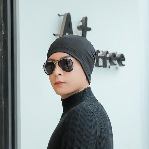 KAROND new nightcap men's summer bald hat men's hat men's bald summer headscarf men's bald summer headscarf women's breathable pull-out bag head hat summer thin style sleeping spring and autumn black one size elastic