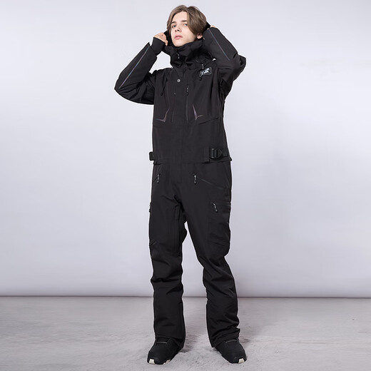 RAWRWAR新款连体滑雪服男女户外单双板防水保暖成人滑雪套装滑雪装备 724 黑色【男】 L