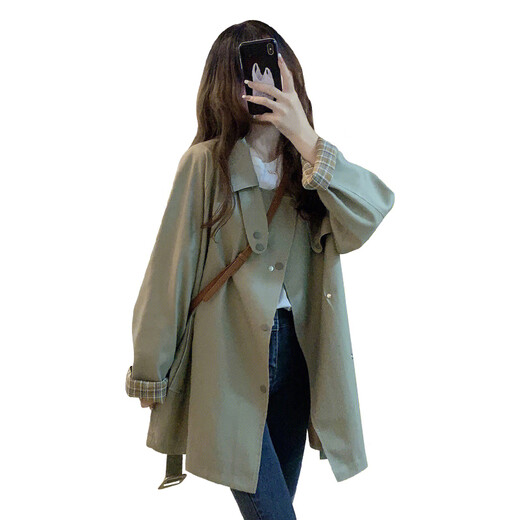 妍莉芬（yanlifen）风衣外套女秋季2025年新款春秋韩版休闲洋气女士短外套上衣女装 卡其色短外套风衣1081 45/55kg/M