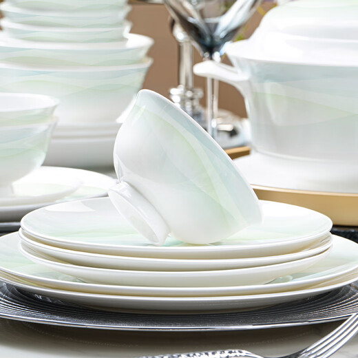 NINE CRANES Jingdezhen bowls, plates and tableware complete set of home light luxury high-end housewarming gifts high temperature bowls and plates household tableware 46-piece set | high temperature healthy porcelain | portable gift box