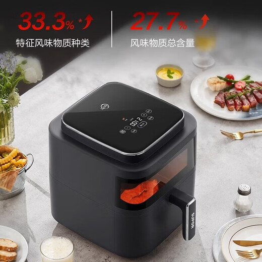 苏泊尔空气炸锅KD60Y829家用6L大容量可视远红外加热不用翻面智能触控 深紫色 6L