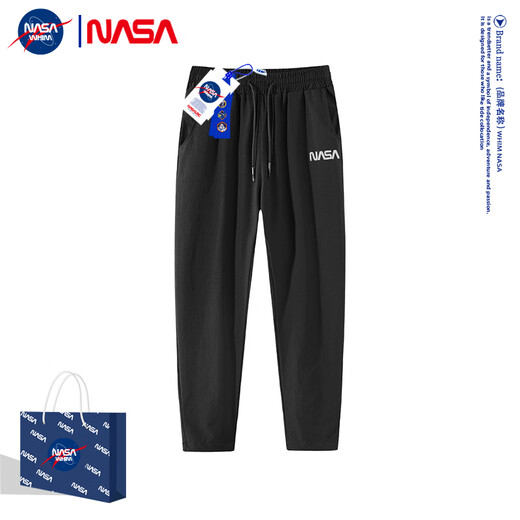 NASA LMC裤子男士夏季款运动哈伦裤2024新款潮牌宽松束脚裤青少年休闲裤 黑色 XL
