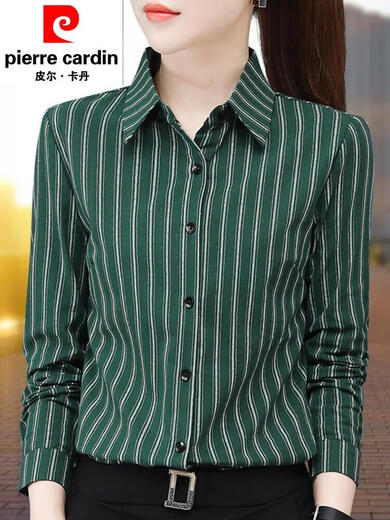 Pier Cardin cotton shirt for women cotton striped shirt for women long sleeves 2025 spring new fashion style for work ZXP1392 blue cotton M suggested 95105Jin [Jin equals 0.5 kg]