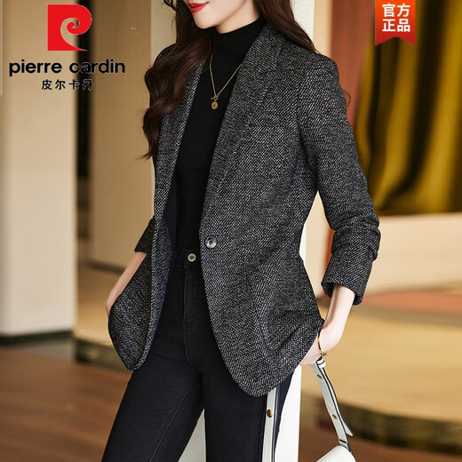 Pierre Cardin Wool Suit Jacket Women's Winter Thickened 2025 New Autumn and Winter High-Quality Temperament Casual Women's Woolen Suit Black Suit XL