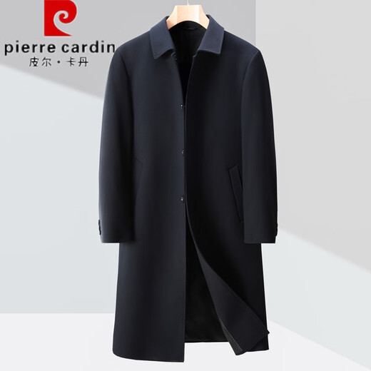 Pierre Cardin spring and autumn knee-length windbreaker for men, middle-aged and elderly dads business casual wool coat black 195XXXXL 185-200Jin Jin equals 0.5 kg