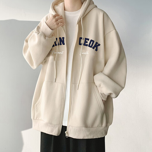 Xixi sweatshirt men's spring and summer American fashion brand sports hooded cardigan coat top clothes jacket apricot XL - recommended 110-130 Jin Jin equals about 0.5 kg