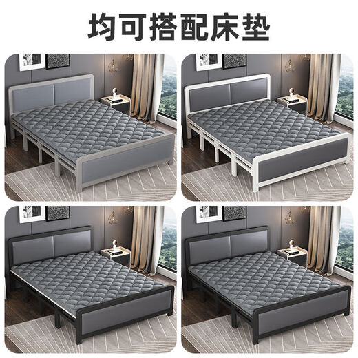 Baiyuda folding bed household double bed simple lunch break rental house adult wooden bed bedroom spliced single bed iron bed 1.2 meters gray bed frame + gray bed surface + brown pad