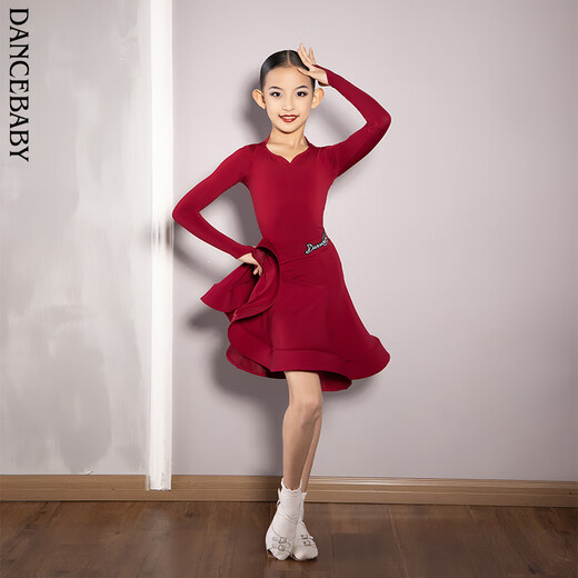 
DANCEBABYDancebaby Latin Dance Clothing 2024 new competition server high-end children's competition regulations grading server DAS698 burgundy 160